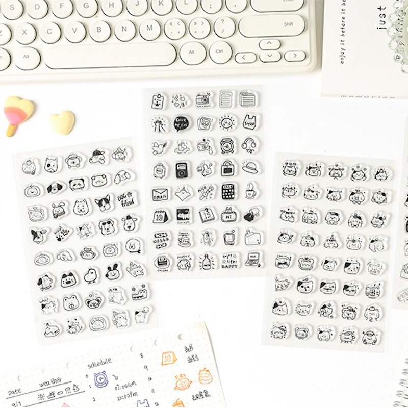 Rubber Date Stamp - ミニキュートな日常生活シンボルクリアスタンプセット、スクラップブッキングクラフト用品、動物漫画シリコンスタンプ、趣味のためのスタンプシール